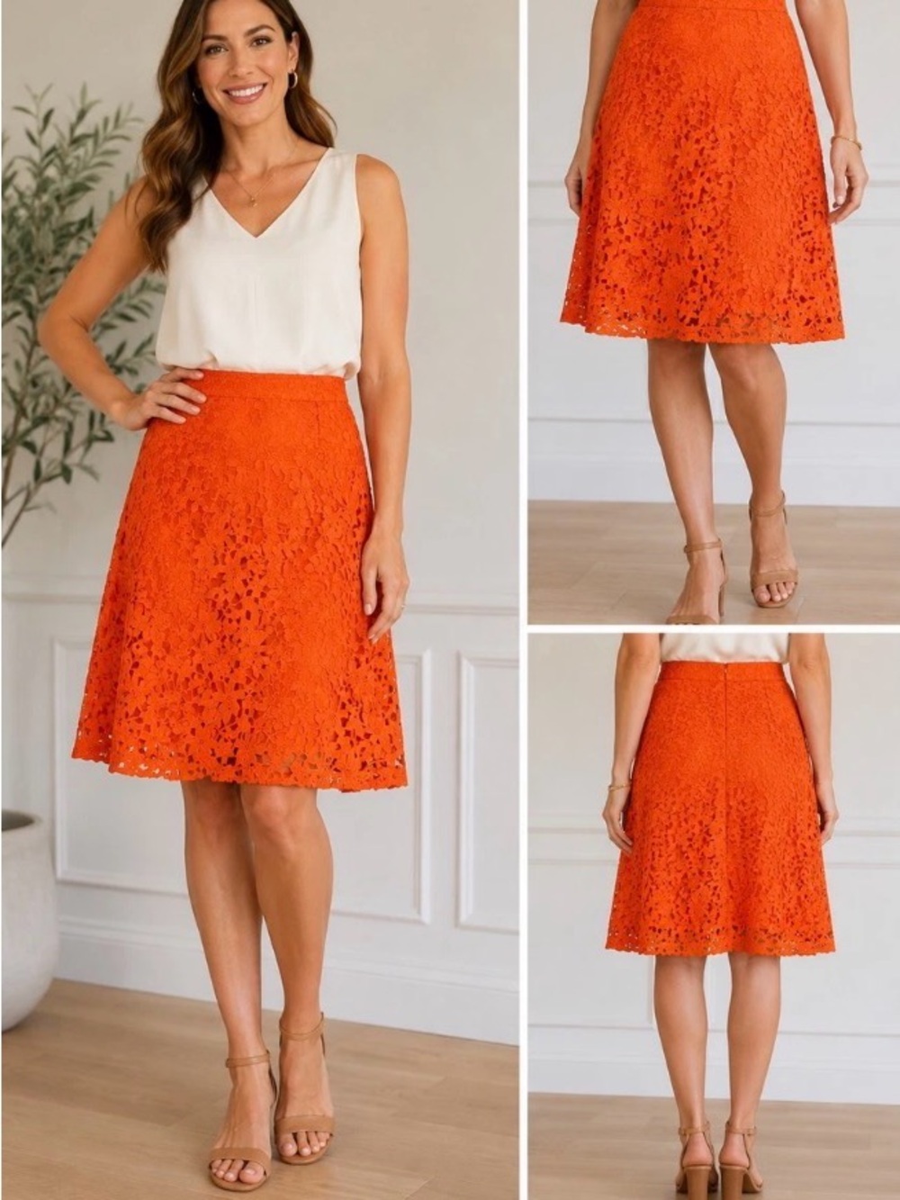 Banana Republic Orange Lace A-Line Skirt